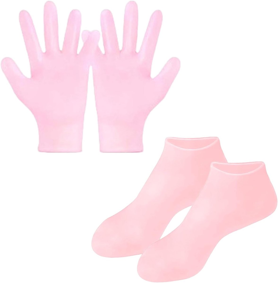 Silicone Socks - 1 Pair Foot Covers + 1 Pair Hand Masks - Foot Glove Set - Silicone - Soft - Hand and Foot Coverings - Moisturizing Socks - Moisturizing - Hydrate Your Hands and Feet - For Dry, Cracked Feet and Hands - Pink - Image 1
