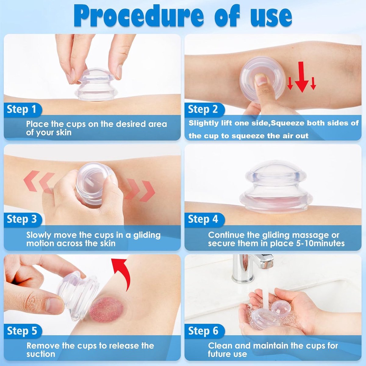 4 pieces silicone cups - Cupping cups - Cupping Set - Cellulite Cups - Cupping For Cellulite - vacuum cup - For reducing cellulite anti-aging relieves pain and joints for buttocks, neck, body - Transparent - Image 4
