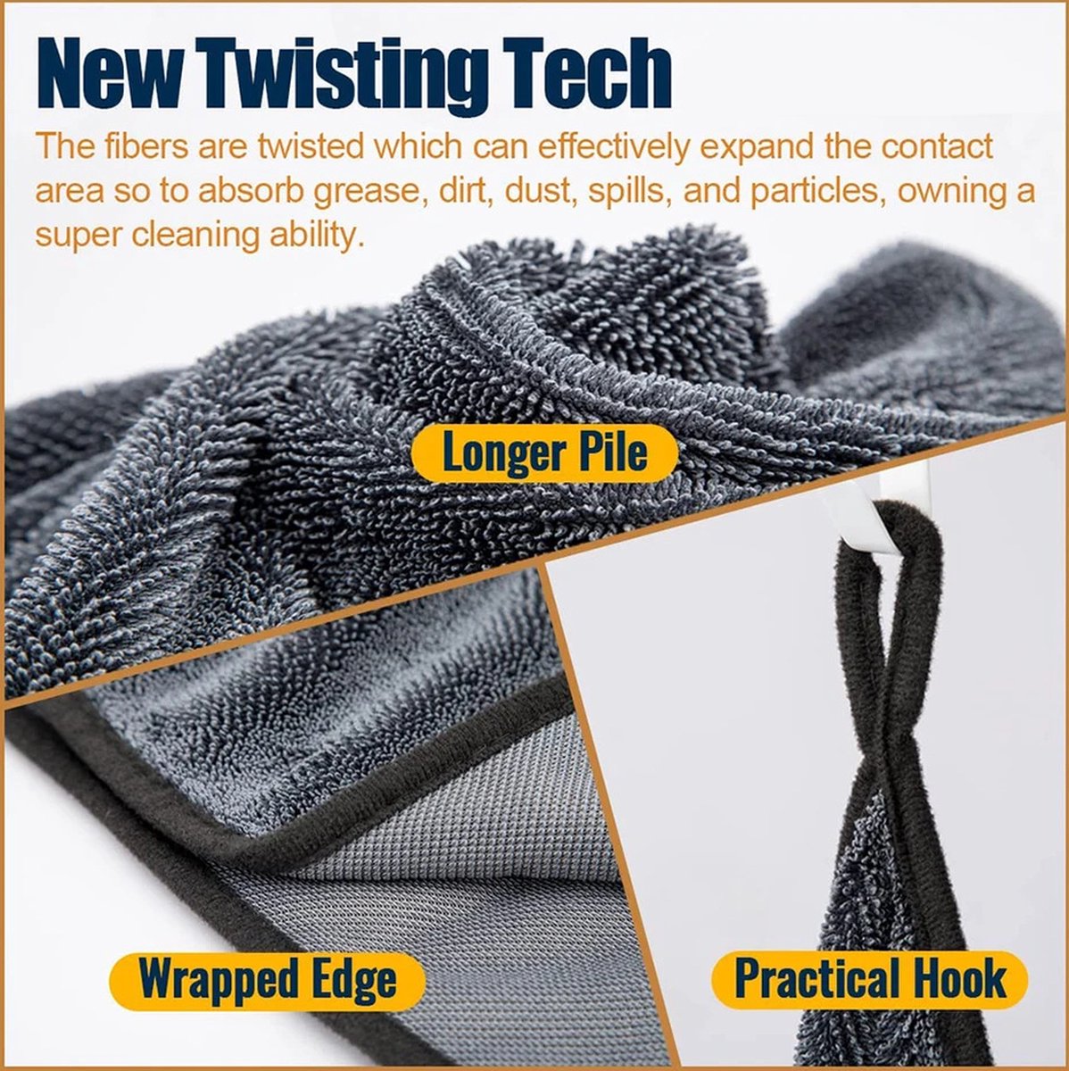 2 pieces - Microfiber cloth - drying towel - drying towel - Drying cloth - Cleaning towels - 40*40 cm - 600 g/m² - gray - Absorbent - for shower, bathroom and car washing - Image 4