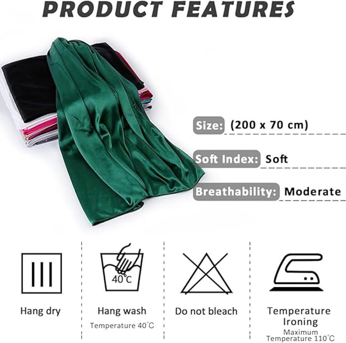 Shawl - 200*70 cm - Soft & Skin-friendly - Thin Wrap Scarf - Stole - Neck Scarf - Fashion Scarf - Women's Scarf - Long Satin Shawl Scarf - Shawls for Evening Dresses - Dark Green - Image 1