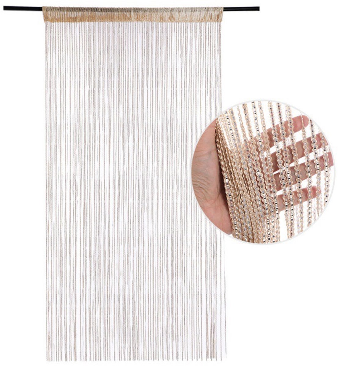 Fly screen curtain - Door curtain - Glitter mosquito net - Anti-fly door curtain - 100 x 200 cm - With gold thread - Polyester - Gold - Decorative curtain - Mosquito net - Image 1