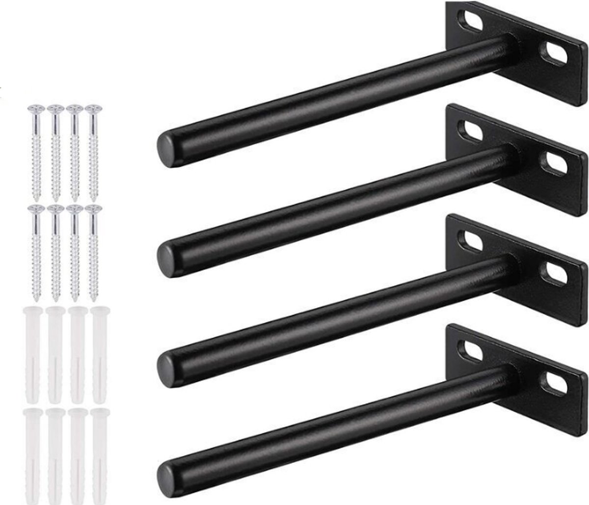 pieces - shelf brackets - 4 inch - shelf bracket - floating shelf support - brackets - floating shelf brackets - wall bracket - T-shape - invisible - for wall mounting hidden wooden shelf - black - iron - Image 1