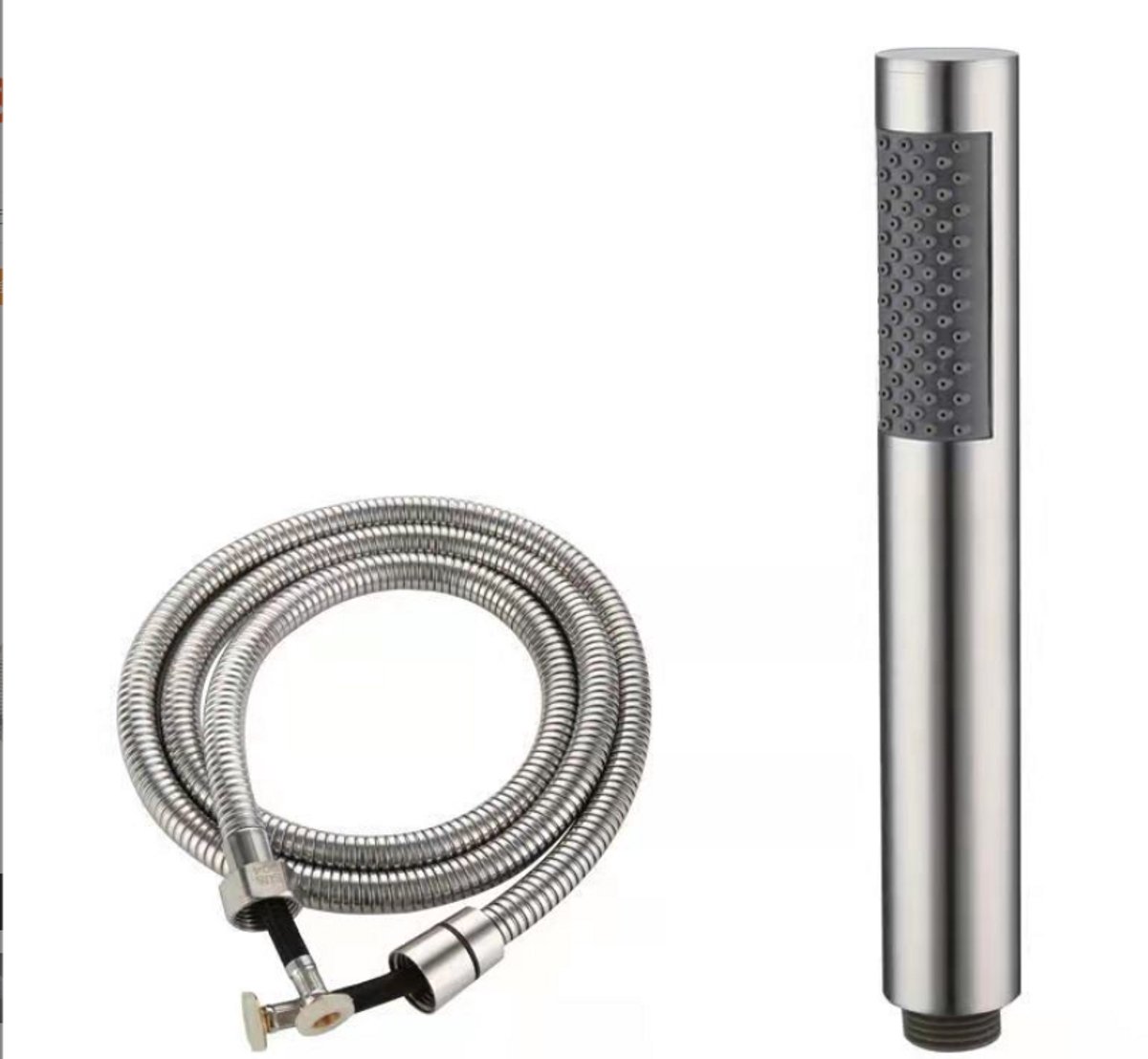 Shower head with 1.5m hose - Hand shower - Universal - Water saving - High pressure - Anti-kink hose - Brushed silver - Stainless steel and ABS - 19*3 cm - 1/2