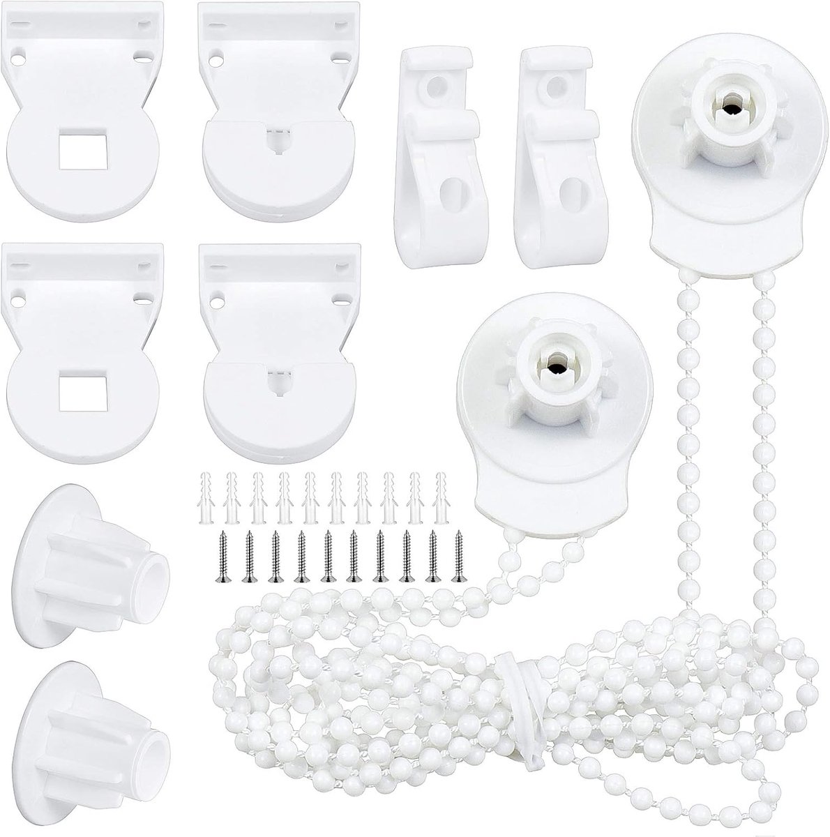 2 set - Roller blind system - roller blind fitting - bead chain - Curtain parts - window decoration accessories - roller blind chain - replacement repair kit for roller blinds - for Ø25 MM roller blind tube - with P-clips and screws - White - Image 1