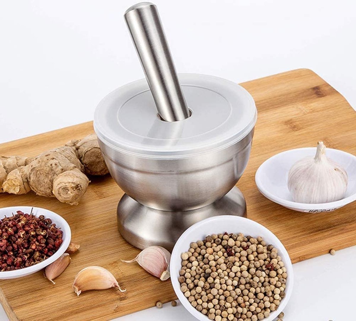 Mortar and Pestle - Stainless Steel Mortar and Pestle, Food Safe Pestle and Mortar Stainless Steel, Diameter 8.5 cm - Herb Grinder - Spice Grinder - With Lid - Image 5