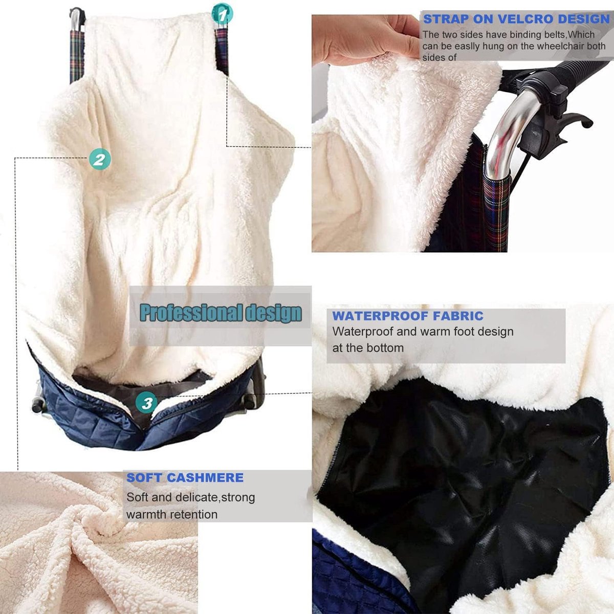 Wheelchair Blanket – Footmuff – Wind and Waterproof – Unisex – Cashmere Lined – Wheelchair Footmuff Adults – Warm & Comfortable – One Size – Stay Warm in Winter – 130*65cm – Waterproof – Waist Size - Image 2