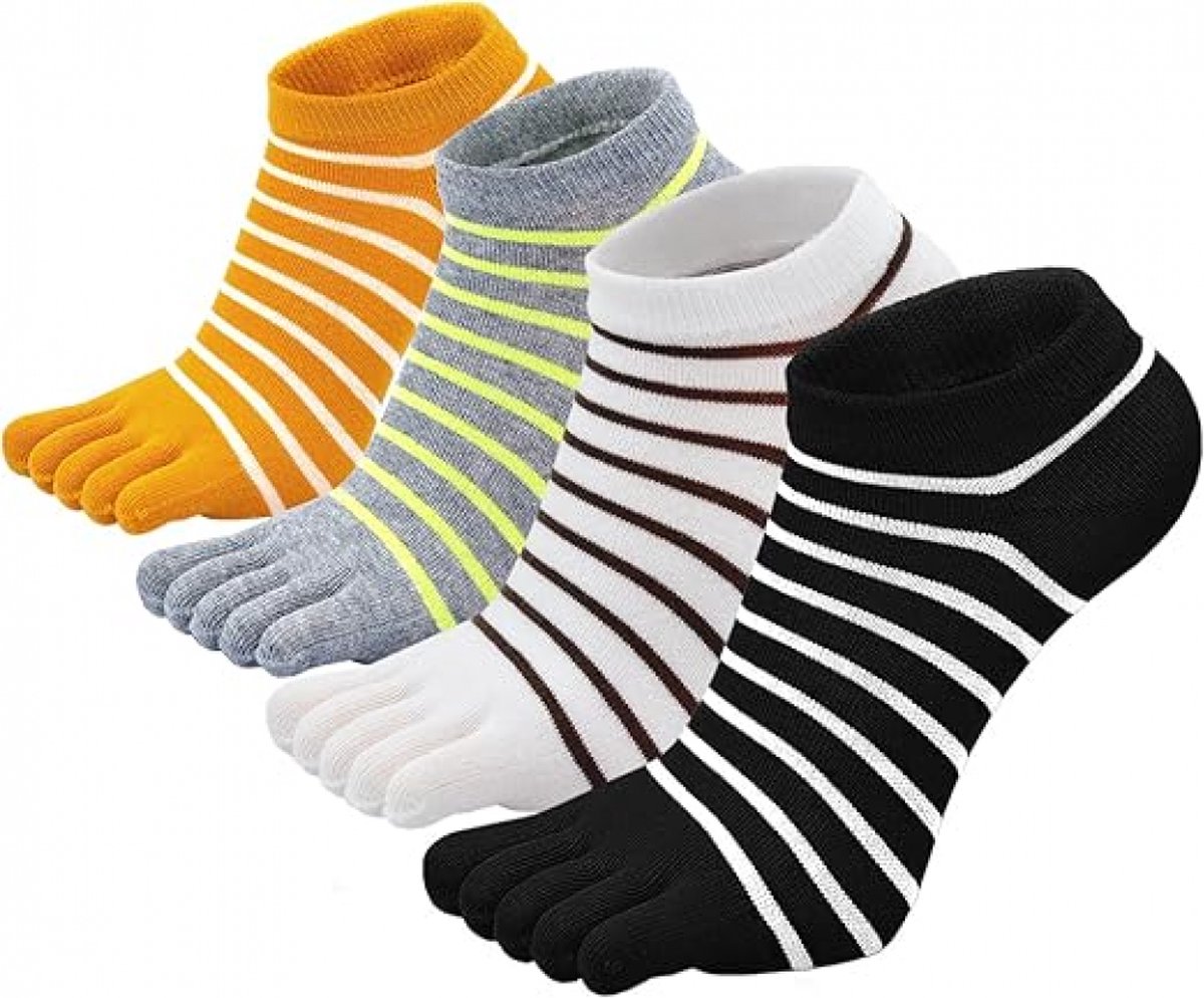 4 Pairs - Socks - Black + Gray + White + Yellow - Women's Socks - Premium Cotton Regular Socks - Cotton Toe Socks - Size 35-40 - Image 1
