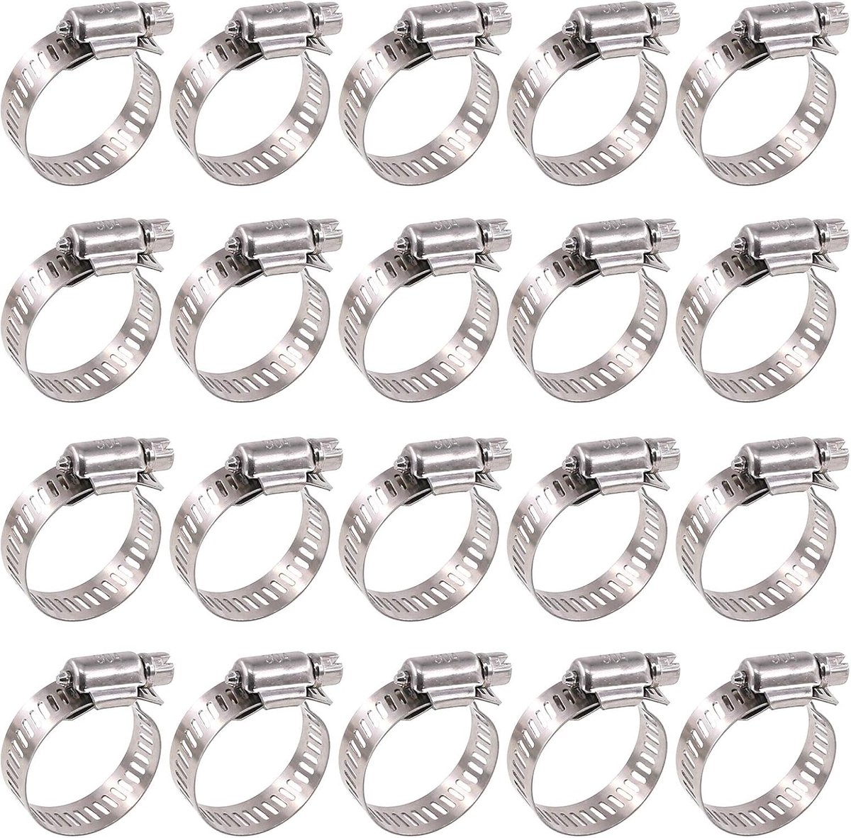 20 pieces - Hose clamp set - hose clamps - 10-16 mm - Clamp set for the garden hose, drain hose or shower hose - silver - stainless steel - Image 1