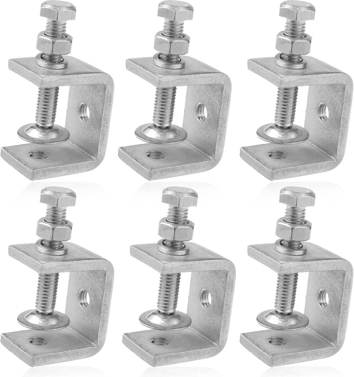 C-Clamps - Pack of 6 - With M8 Hexagon Bolts - Glue Clamps - Adjustable Clamping Range 0-25 mm - For Woodworking and Welding - Stainless Steel - Silver - 2.4*3.2*5.5 cm - Image 1