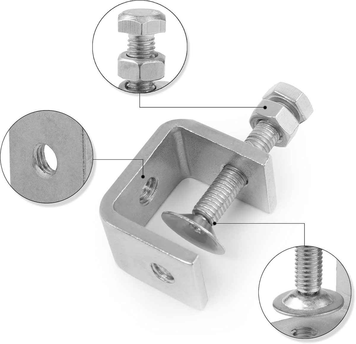 C-Clamps - Pack of 6 - With M8 Hexagon Bolts - Glue Clamps - Adjustable Clamping Range 0-25 mm - For Woodworking and Welding - Stainless Steel - Silver - 2.4*3.2*5.5 cm - Image 2