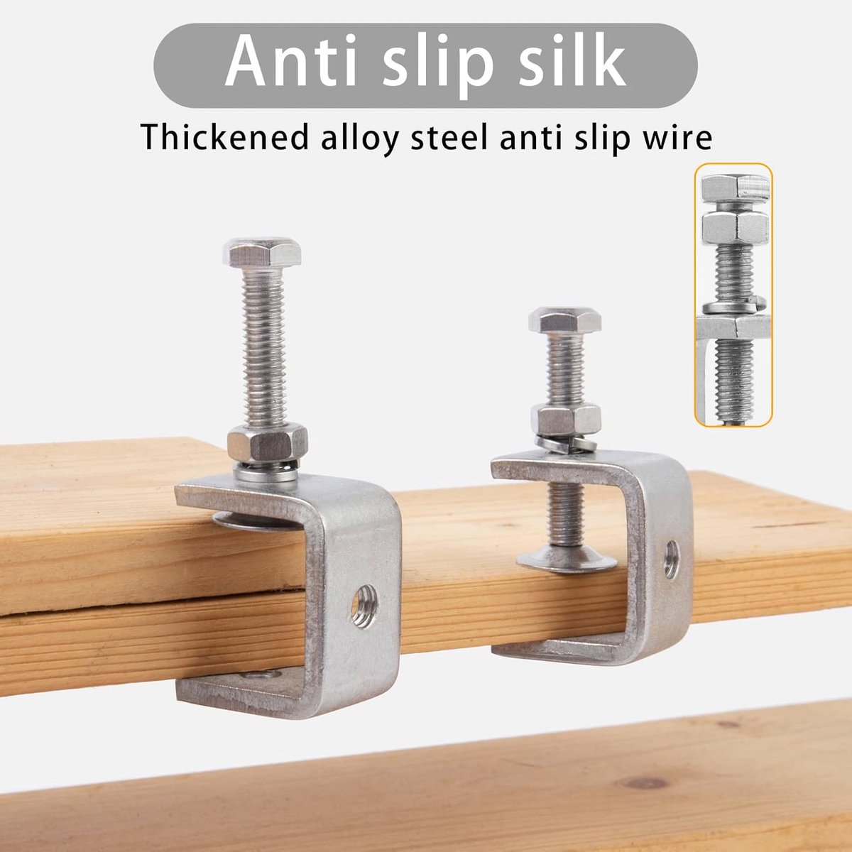 C-Clamps - Pack of 6 - With M8 Hexagon Bolts - Glue Clamps - Adjustable Clamping Range 0-25 mm - For Woodworking and Welding - Stainless Steel - Silver - 2.4*3.2*5.5 cm - Image 3