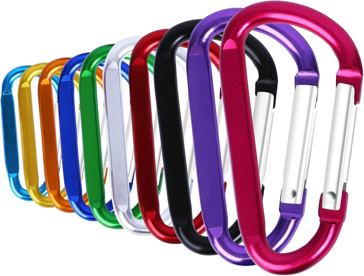 Light Pack Carabiners - 10 pieces - 4.5x56mm - Assorted Colors Random - Press - Carabiner - Carabiner - Carabiner - Musketon Hook - Image 1