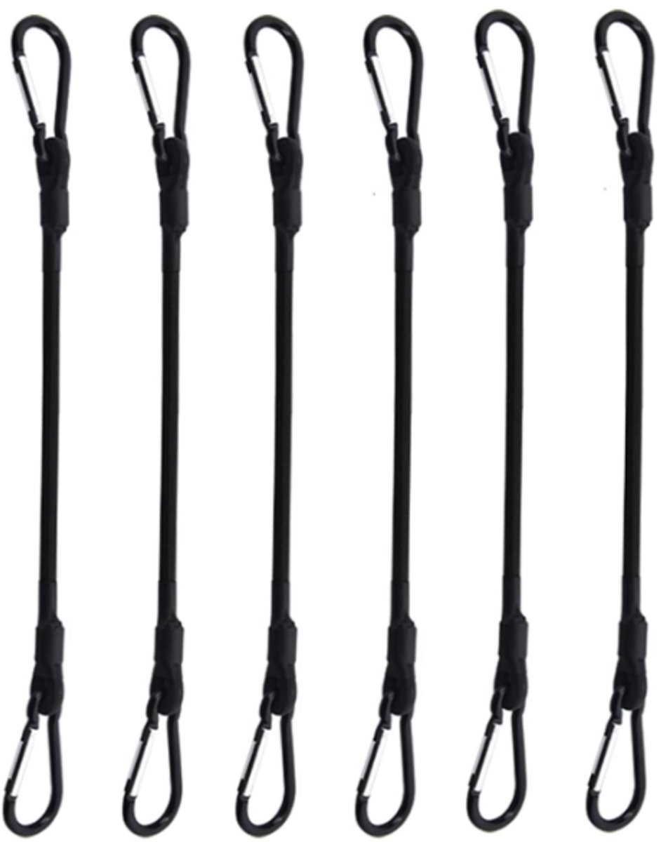 pieces - Elastic with carabiner - Rope Length 30 CM - black - Rope Diameter 6MM - Polypropylene yarn + latex silk - For securing sails, luggage, tents and bicycles - Image 1