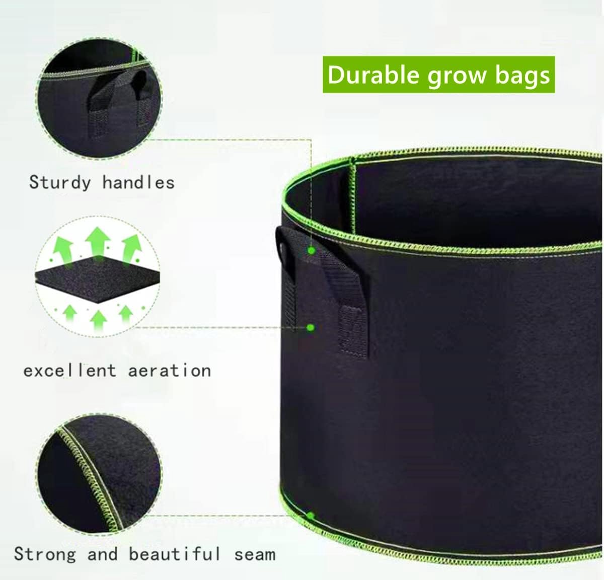 5 pieces - Plant growing bag - Grow bag - 10 Gallon - Grow pot - Plant bag - Sustainable - Reusable - Plant basket - Flowers - 40x30 CM - Black - non-woven fabric - Image 2