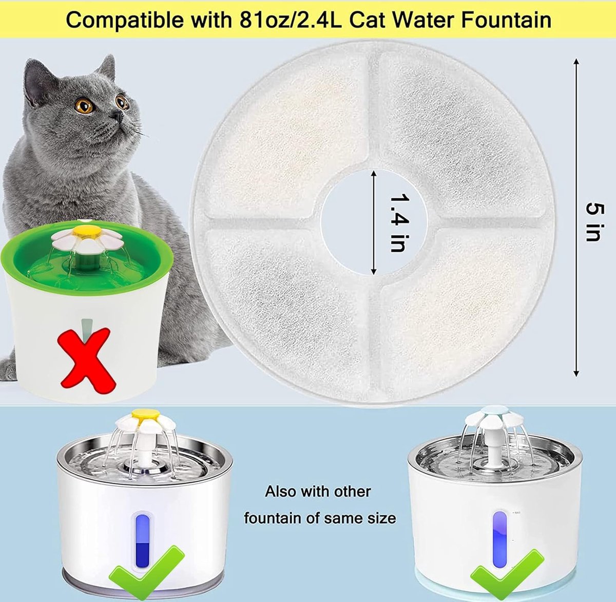 12 Pieces - Drinking Fountain Filters Refills - Water Fountain Filters - Drinking Fountain Filters - Replacement Filter Cat Fountain - Drinking Filter - Activated Carbon Filter - Round - Filter Replacement Filter - White - 12.5*3.5cm - Refills - Image 4