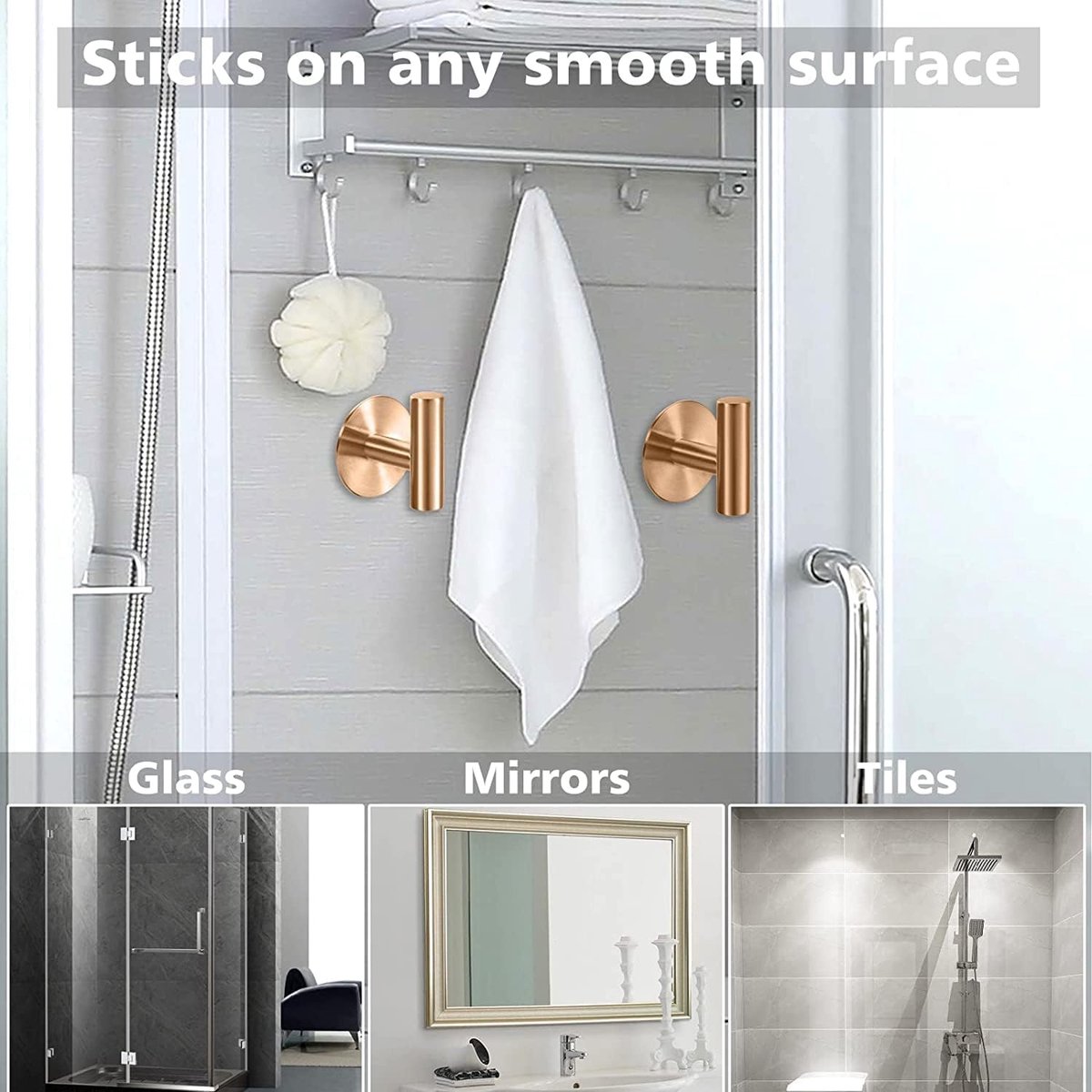 Self-adhesive Round Towel Hooks - 2 pieces - Hooks - 5×6.5×5.2 cm - Stainless Steel - Round Towel Hook - Rose Gold - Image 5