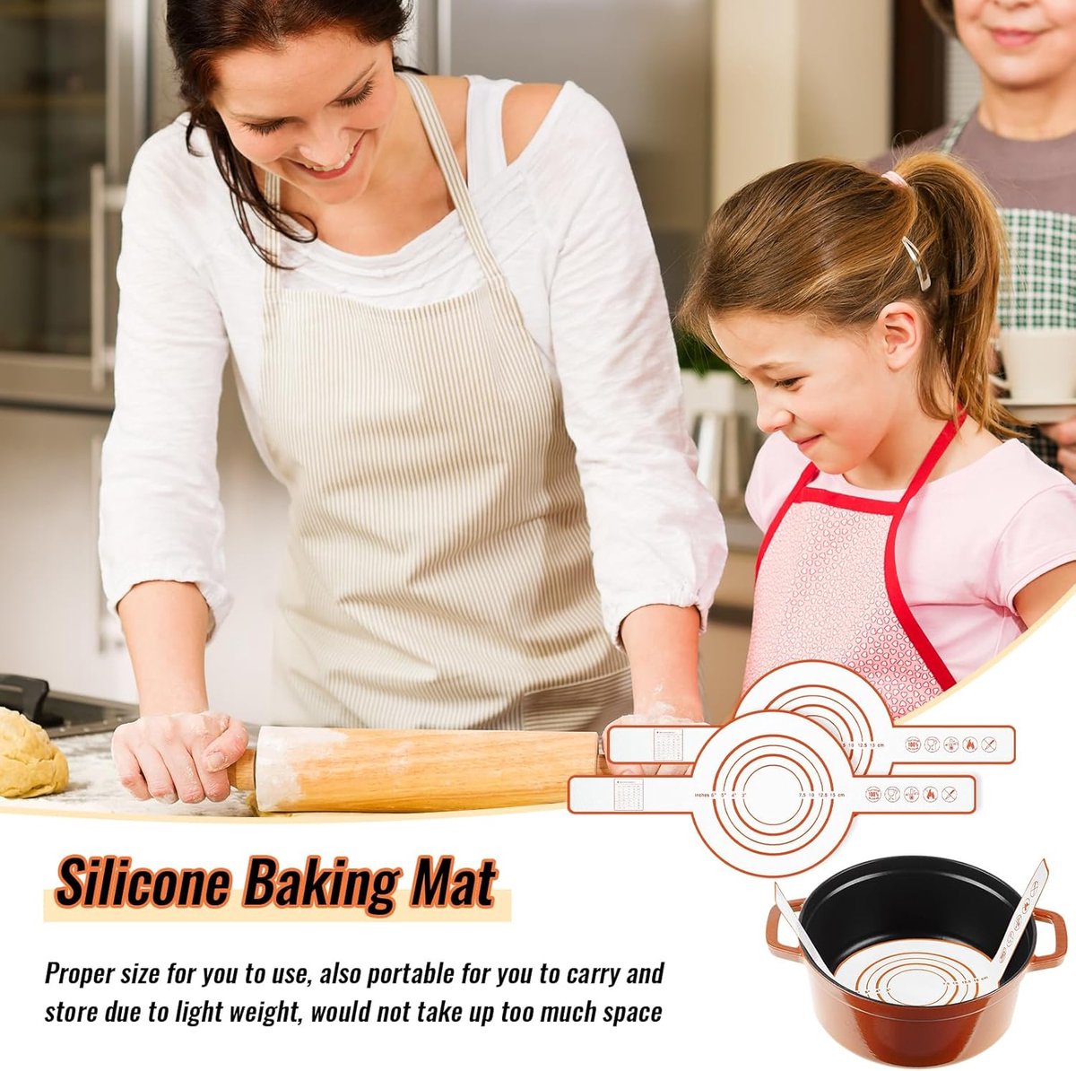 2 Pieces Oven Baking Mat - Bread Sling - Multifunctional - Silicone - Sling Baking Mat with Long Handle - Bread Baking Mat - Reusable Oven Liner with Long Handles - Suitable for air fryer, oven and microwave - 52.5×21.5×0.04cm - Image 2