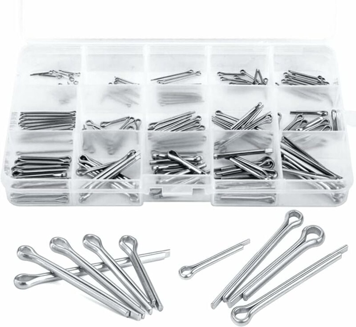 Split pins - 150 pieces - 15 different sizes - stainless steel - silver - for small mechanic repairs - Image 1