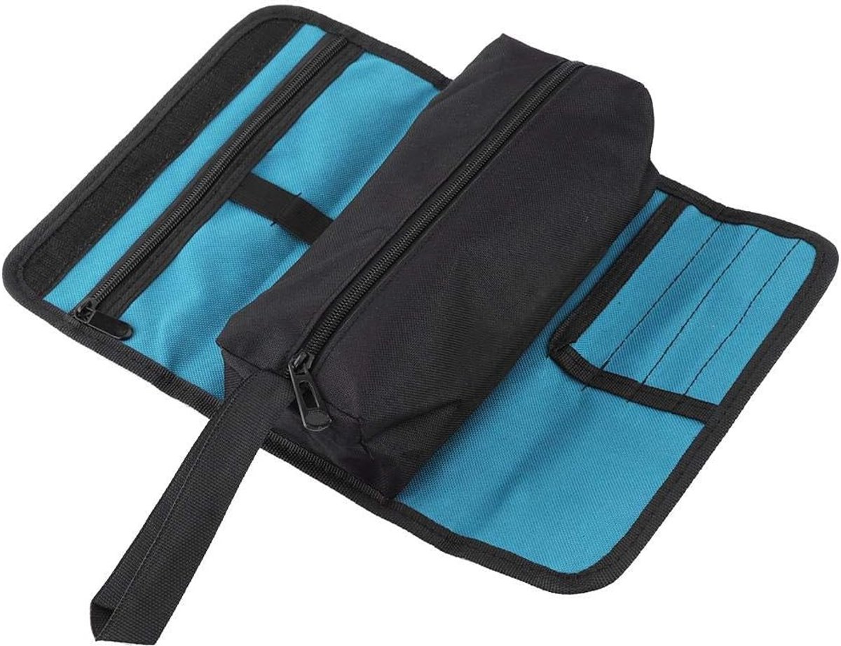 Tool roll - Tool bag - Tool pouch - Cosmetic bag - Storage bag - Tool bags - Universal - 24 x 36 cm - black/blue - Foldable - polyester - Suitable for electricians and technicians - with wrist strap - Image 1