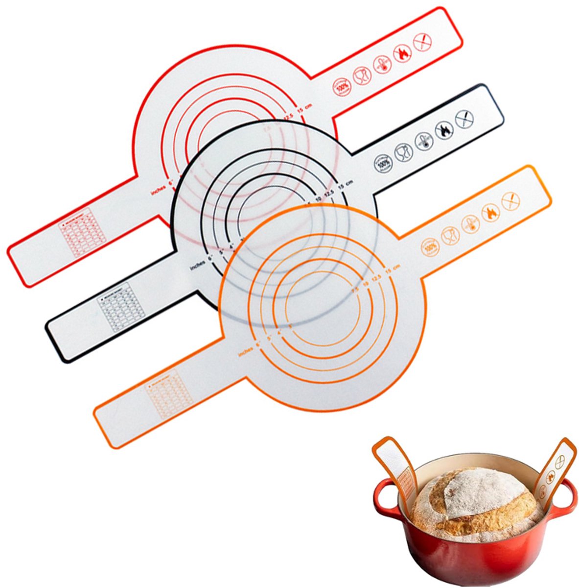 3 Pieces Oven Baking Mat - Bread Sling - Multifunctional - Silicone - Sling Baking Mat with Long Handle - Bread Baking Mat - Reusableh Oven Liner with Long Handles - Suitable for air fryer, oven and microwave - 52.5×21.5×0.07cm - Image 6