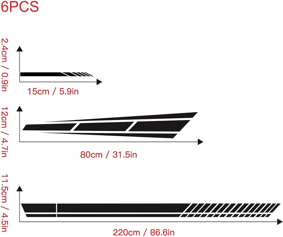 Car sticker - 6 pieces/3 pairs/1 set - Stripe side sticker - Graphic sticker - PET - Black - For car decoration - Image 2