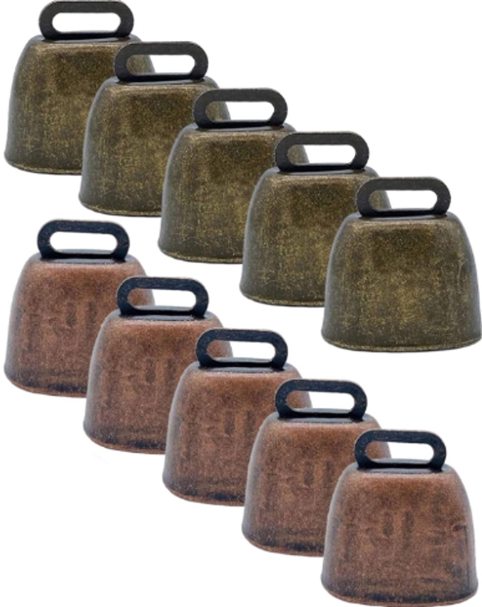 10 Pieces - Cowbell - Cowbells - Decorative Cowbells - Farm - Bell - Grazing Cowbell - Metal Cow Bell Bells - Goat Bell - Animal Gift - Bronze*5+red bronze*5 - Metal - 35*37mm - Image 1