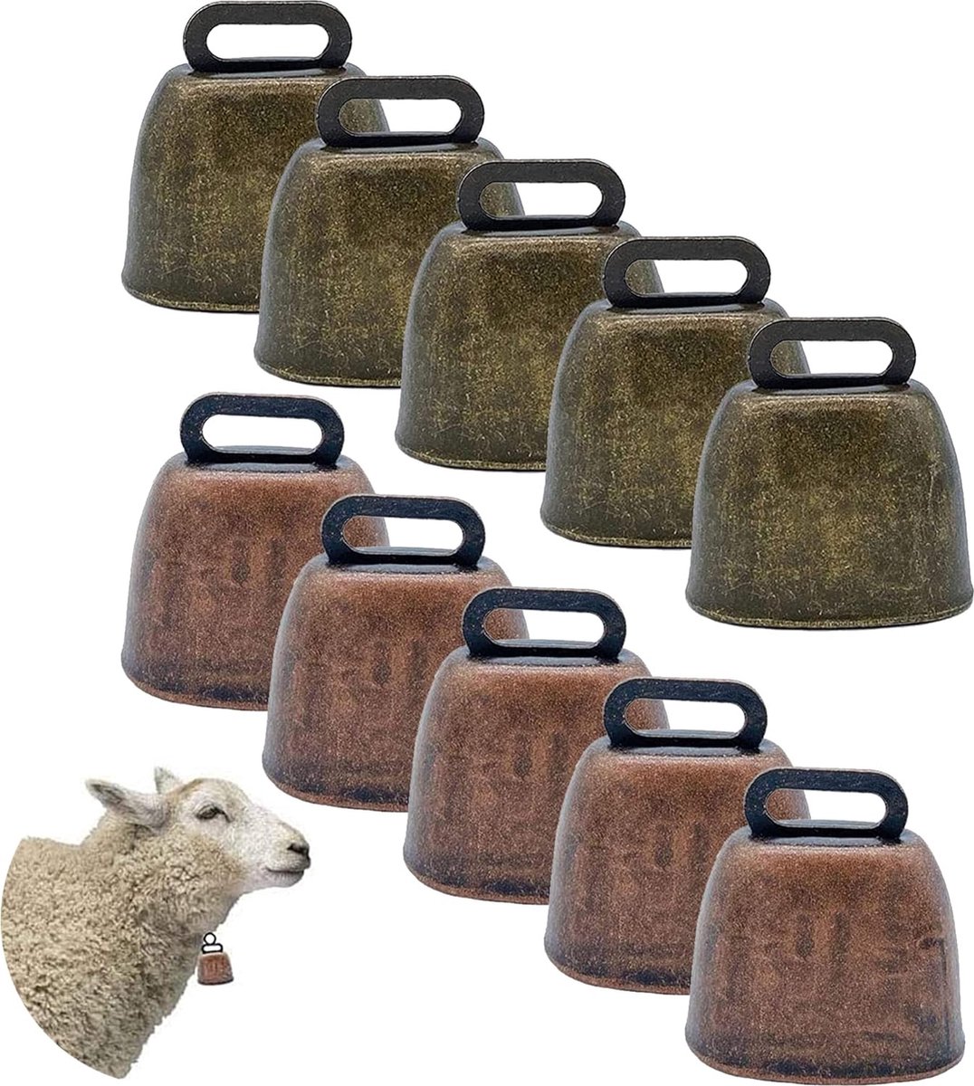 10 Pieces - Cowbell - Cowbells - Decorative Cowbells - Farm - Bell - Grazing Cowbell - Metal Cow Bell Bells - Goat Bell - Animal Gift - Bronze*5+red bronze*5 - Metal - 35*37mm - Image 6