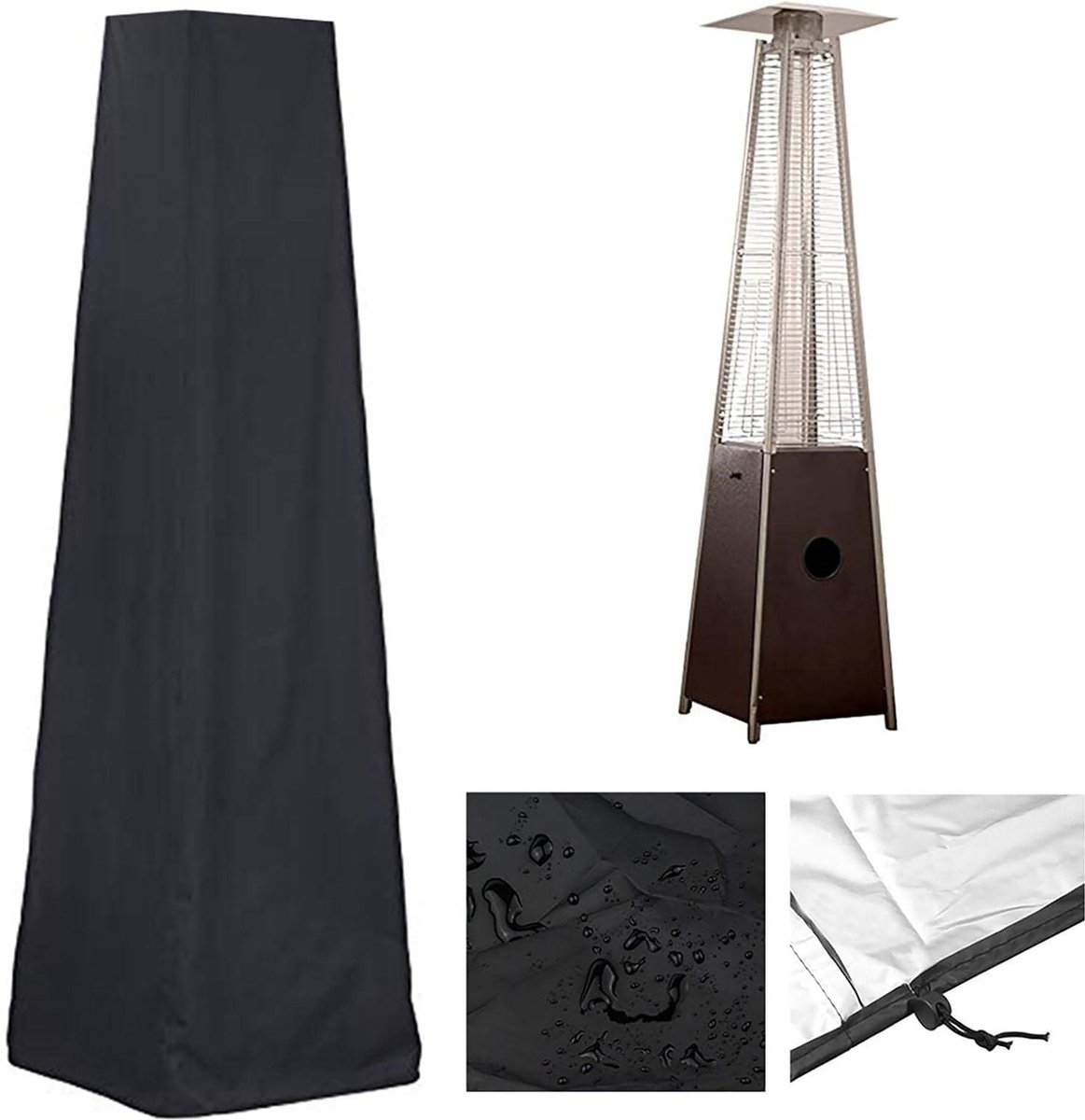 Patio Heater Cover - Heavy-Duty Waterproof Porch Cover - Patio Heater Cover - Pyramid Style Heated Umbrella Cover - Dust Cover for Outdoor Use - Heater Cover - for Pyramid Torch Patio Heaters - 221x53x61cm - Black - Image 2