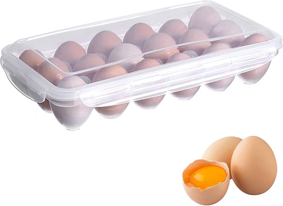 Egg carton, 18 racks refrigerator egg storage box with lid, egg rack, egg holder for refrigerator, egg storage container, plastic, transparent 32 x 18 cm - Image 1