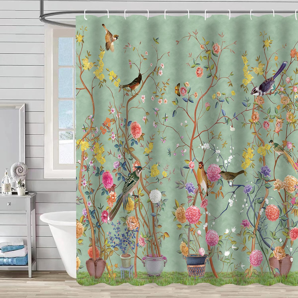 Shower curtain - Waterproof - bath curtain - bathroom curtain - Printed shower curtain - Polyester - 150*180cm - green - Image 1