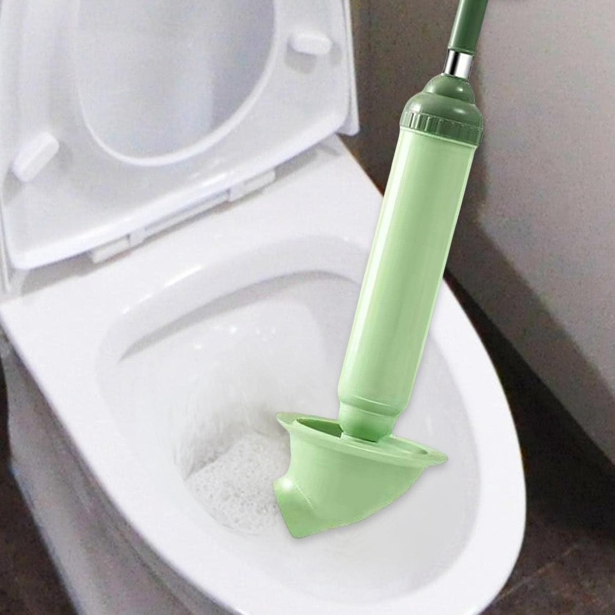 Toilet Drain Unblocker - Pump Unblocker WC - Plastic - Rubber - Stainless Steel - Drain - Unblocker - Sink Unblocker - Sink Unblocker - Toilet Unblocker Pump - Drain Spring - Plunger - Green - Image 1