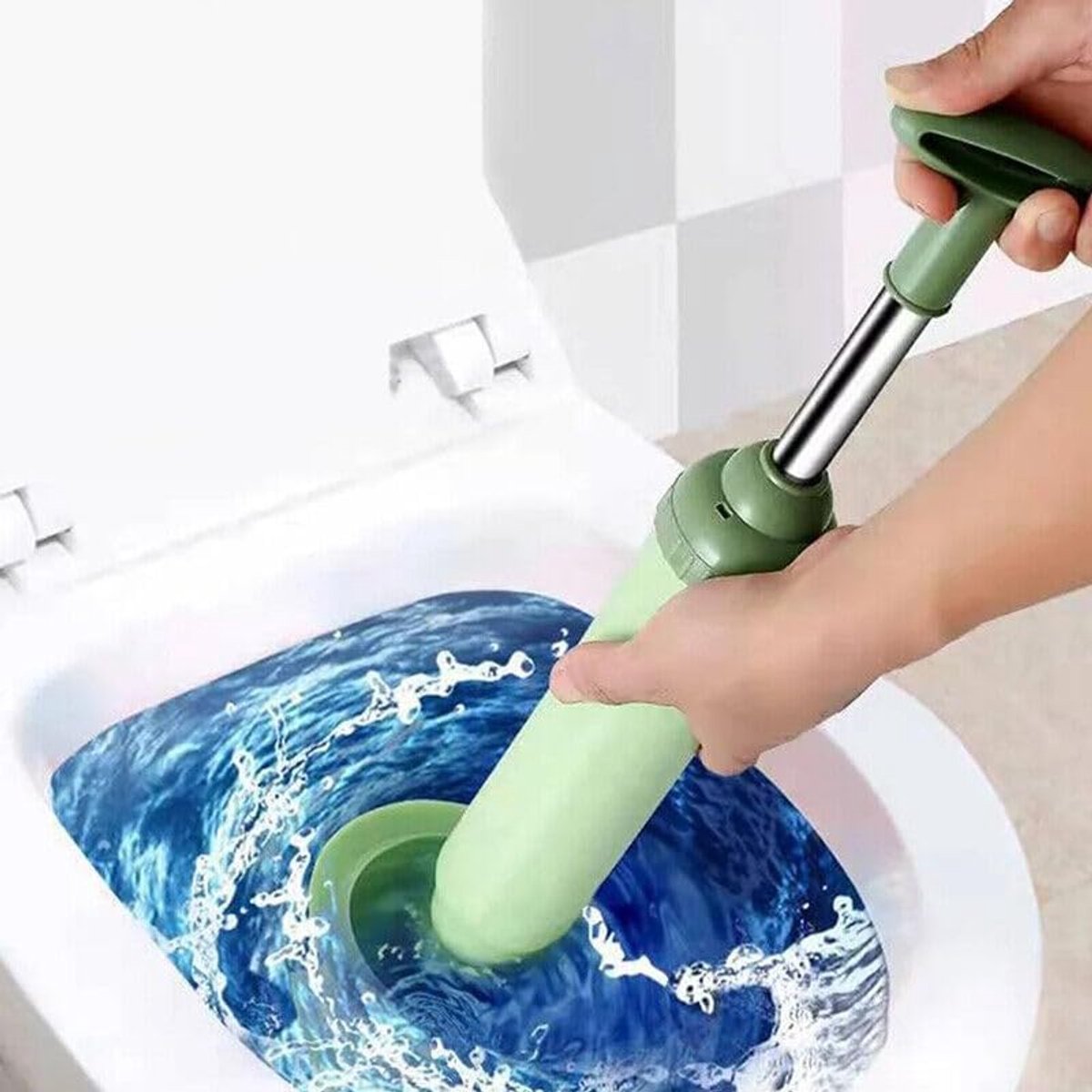 Toilet Drain Unblocker - Pump Unblocker WC - Plastic - Rubber - Stainless Steel - Drain - Unblocker - Sink Unblocker - Sink Unblocker - Toilet Unblocker Pump - Drain Spring - Plunger - Green - Image 2