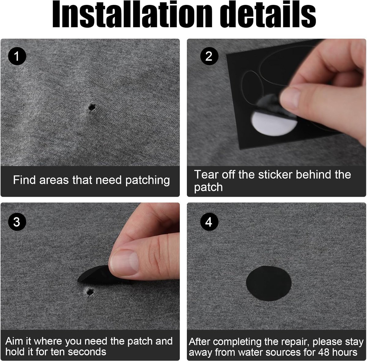 2 sheets of 24 pieces - Repair cloth - Repair patches - Nylon - Black - 15 x 20 cm - round - self-adhesive - waterproof - clothing repair - patch - Repair hole in clothing - DIY clothing accessories - Image 2