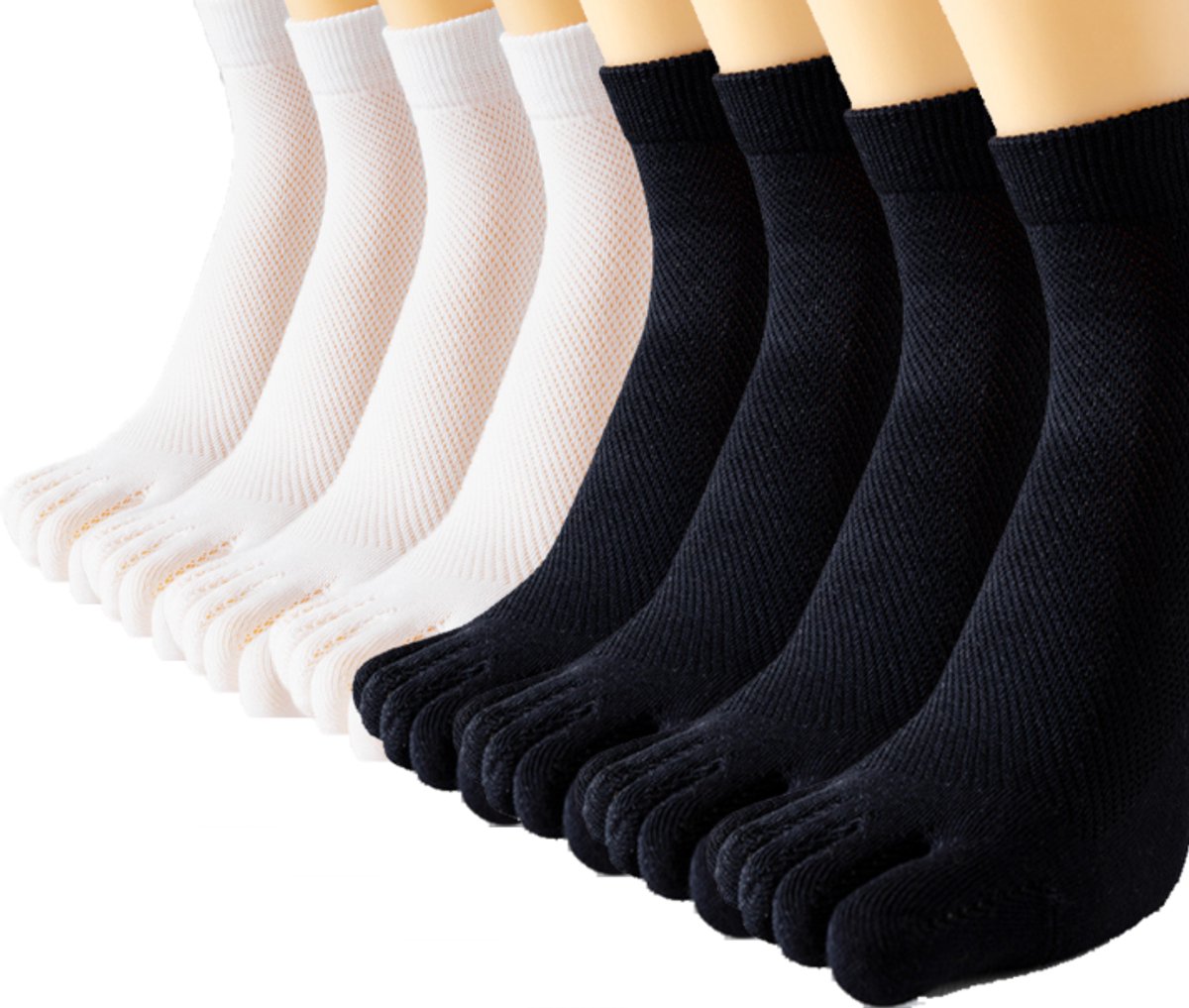 Pairs - Toe Socks - Yoga Socks - Runner Toe Socks - Black, White - Socks - Men's Socks - Size 41-44 - Solid Color - Image 1