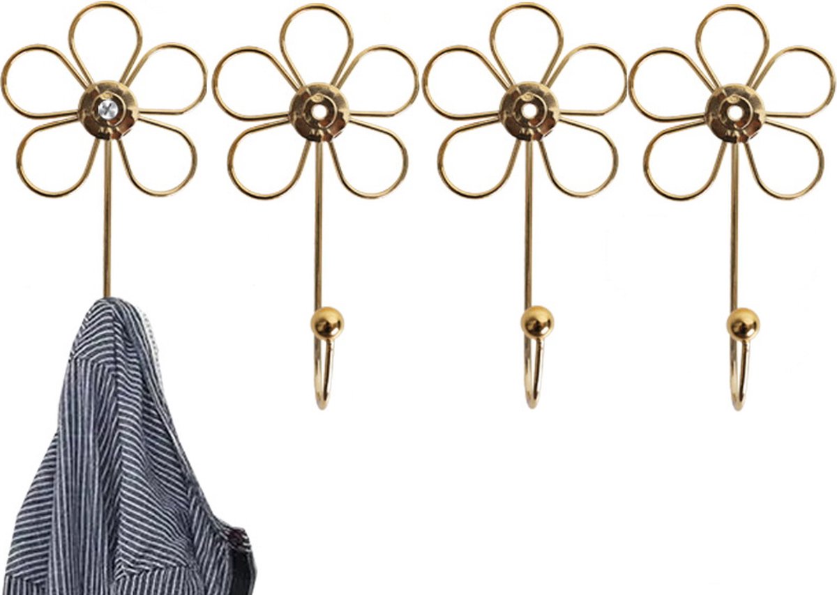4 pieces - Hanging hooks - iron - imitation gold - 16*8.5 cm - Coat hooks - Key hooks - Wall hooks - Kitchen hooks - Towel hooks - Hooks - Hooks - Hanging hooks - Hooks for keys - Elegant - Hanging hook - flowers - Coat hook - Clothes hook - Image 1