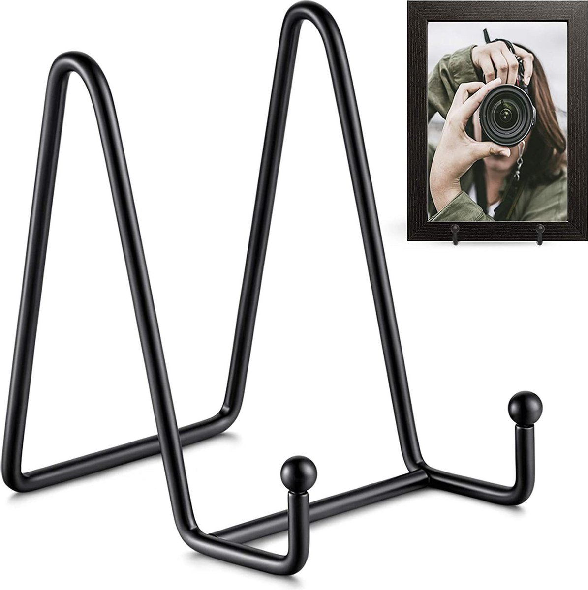 Plate stand - Photo frame stand - 18.5x10.5 cm (10 inch) - Holder - Decorative plates - Black - Display - Books - Hanger - Rack - Kitchen cabinet - Image 1