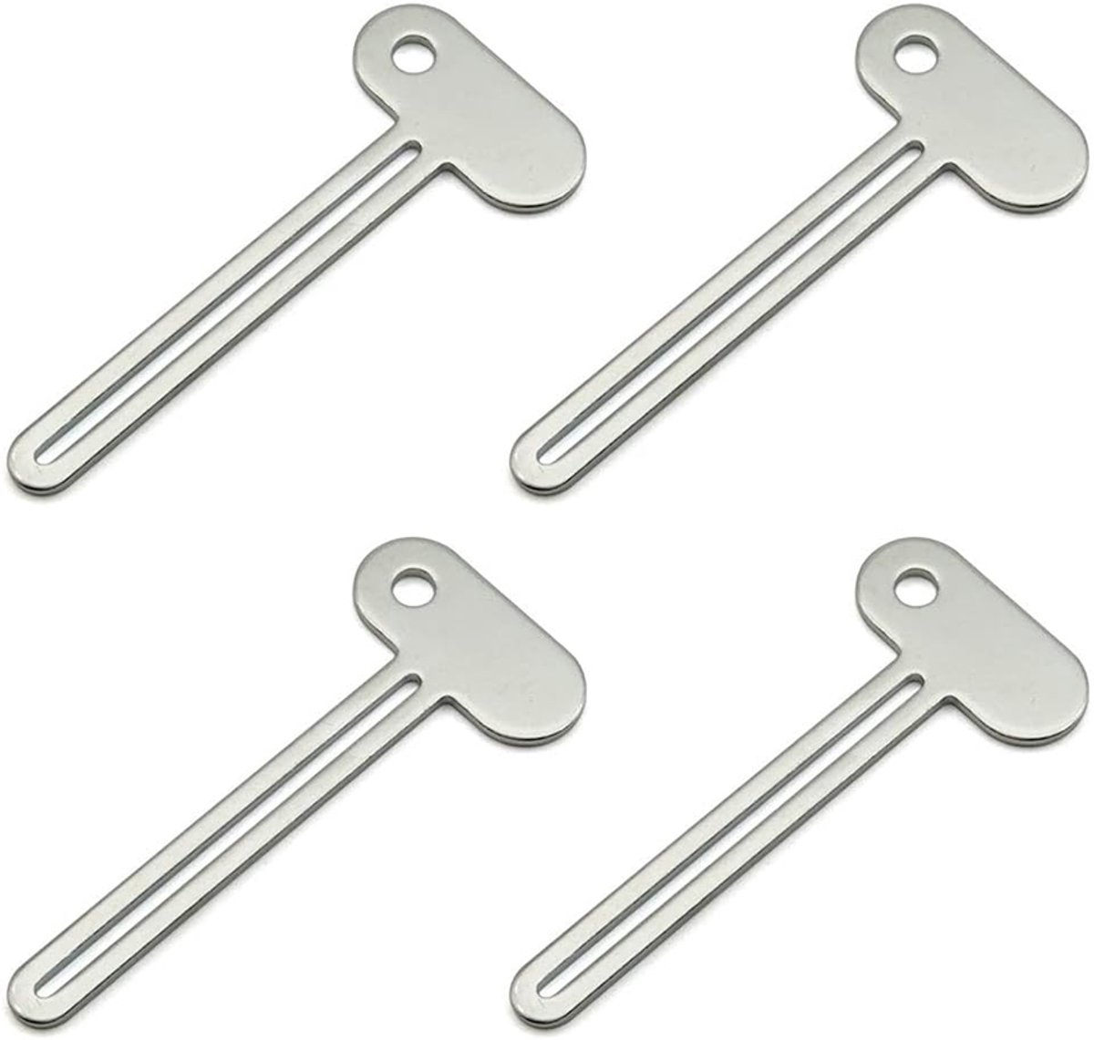 Toothpaste Squeezer - 4 pieces - Tube Squeezer - Stainless steel - silver - key-shaped - Environmentally friendly - Ergonomic design - Suitable for toothpaste, creams, gels - Image 1