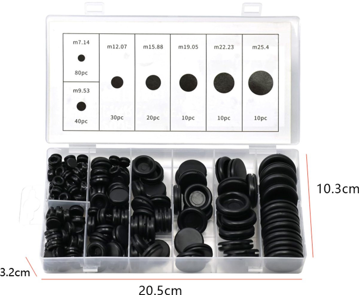 Rubber Grommet - Pack of 200 - Black - 7mm/9mm/12mm/16mm/20mm/22mm/25mm - Closed Rubber Grommet - For Wire, Electrical Installation, Cable Protection - Round Rubber Stopper - Image 6