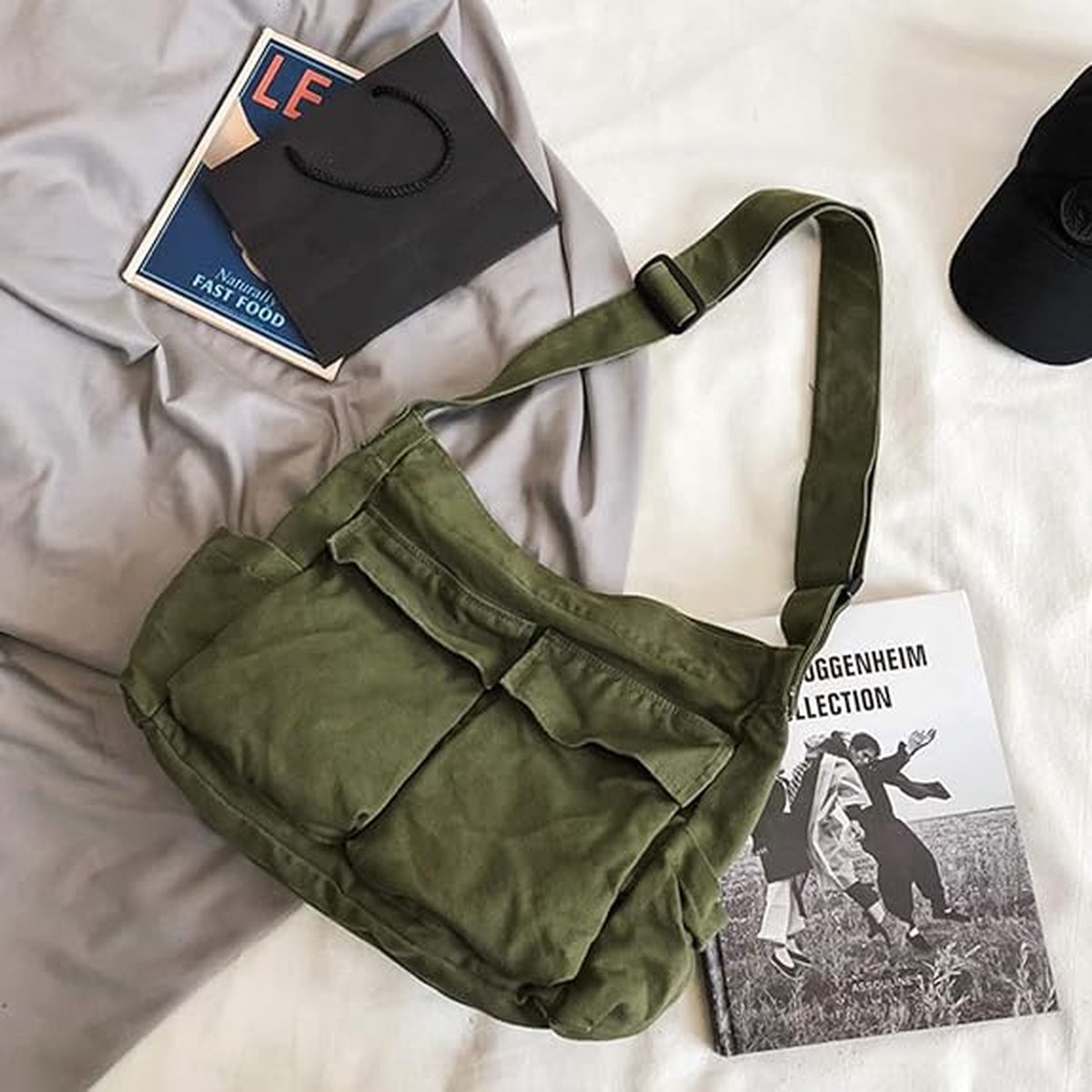 Canvas Shoulder Bag - Unisex Shoulder Bag - Shoulder Bag - Messenger Bag - Vintage - Green - 34*15*40cm - Canvas - Image 2