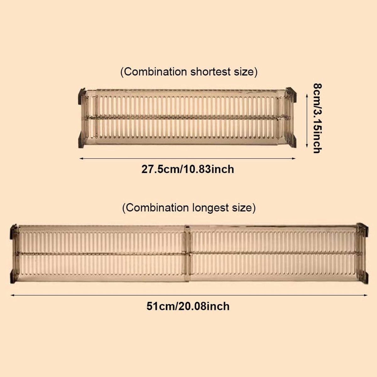 Drawer divider - 4 pieces - Drawer divider - Drawer organizer - Adjustable/extendable (27.5-51 cm) - For Clothes/Kitchen/Bathroom/Wardrobe - Transparent Black - Plastic - Image 5