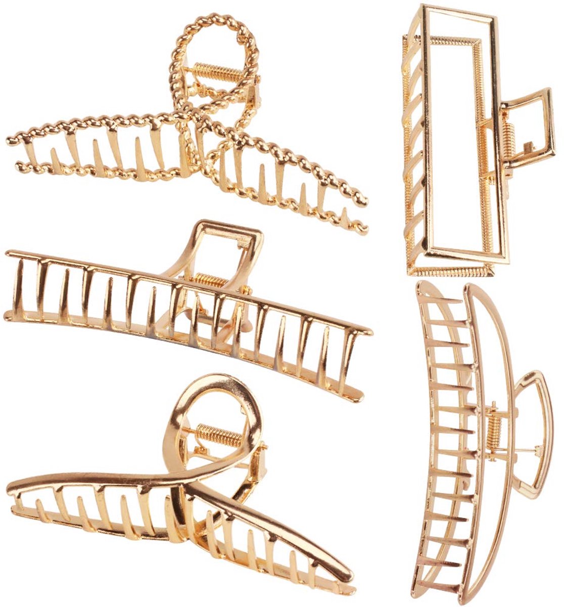 Hair Clips - 5 Pieces - Women - Hair Accessories - Hair Clip - Gold - Hairpins - Clips - Metal - Butterfly, Square and Curved - Hair Claw - Image 1