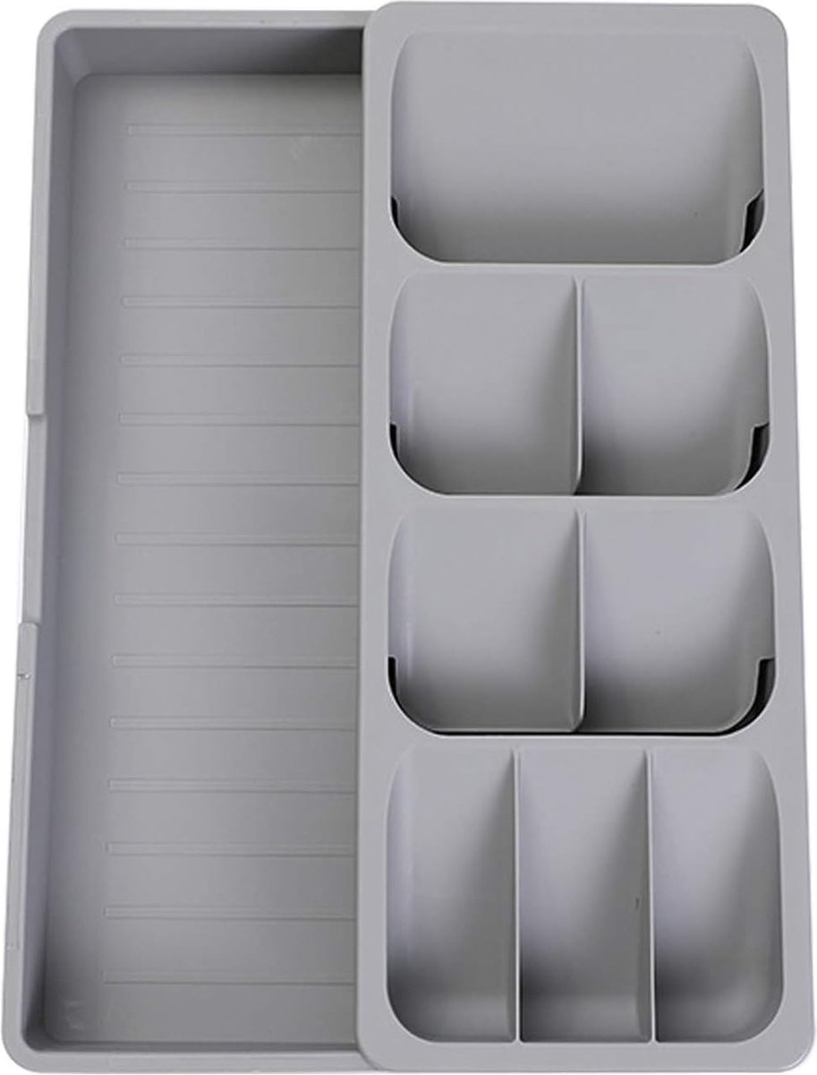 2 in 1 Storage Box - Cutlery Organizer - Cutlery Tray - Drawer Organizer - Multifunctional Cutlery Tray - Pull-out Cutlery Tray - Cutlery Tray Drawer Divider - Small Cutlery Tray for Kitchen - Storage Bins for Cutlery Storage - Gray - PP - 40.5*16.5*5.5cm - Image 1