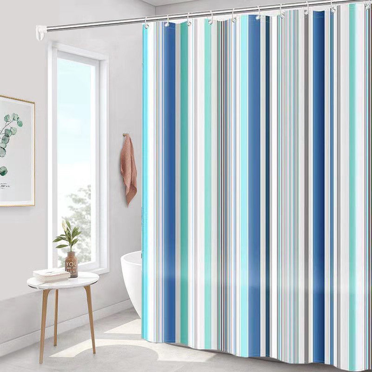 Shower curtain - 180 x 200 cm - romantic stripes - polyester - color - with hooks - Anti-mold - Waterproof - Bathroom decoration - Image 1