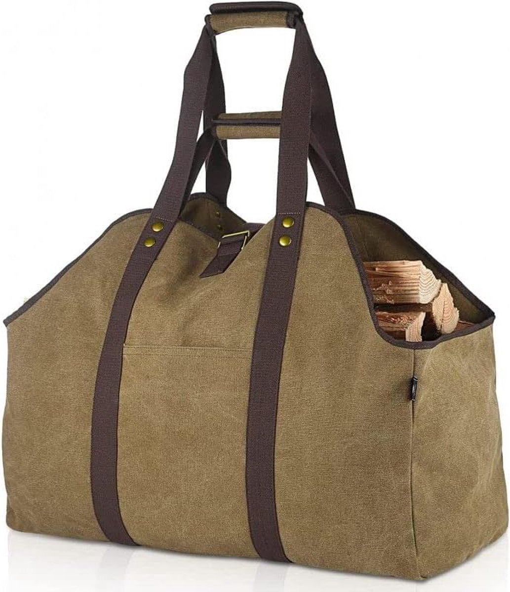 Wood Basket - Firewood Basket - Indoor Wood Basket - Fireplace Basket - Firewood Storage - Firewood Basket - Wood Storage - Khaki - Canvas - 60*30*50 cm - Storage Bag - Kitchen Organizer - Storage Bags - Large Capacity - for Camping - Image 1