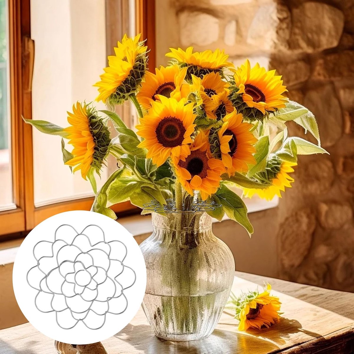 Flower Arrangement Holder Set - 2 Pieces - Flower Stand - Stainless Steel - Metal Wire Flower Arranger - Reusable - Flower Arranging Tool - Flower Grid Organizer - Suitable for Vases, Flower Stems and Bouquets - 15cm - Silver - Image 3