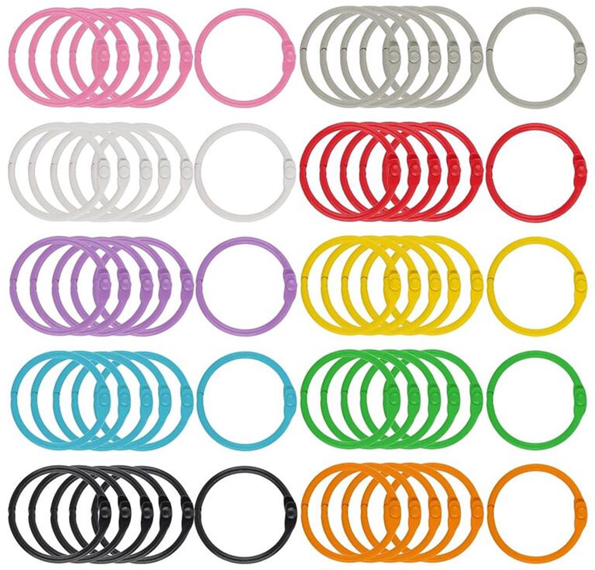 Ring binders - 60 pieces - Click rings - Metal - Keychain - DIY Keychain - Binding ring - Flashcard rings - Colorful metal book rings - Curtain rings - Suitable for organizing and binding loose cards and photo albums - 30mm - 10 colors - Image 1