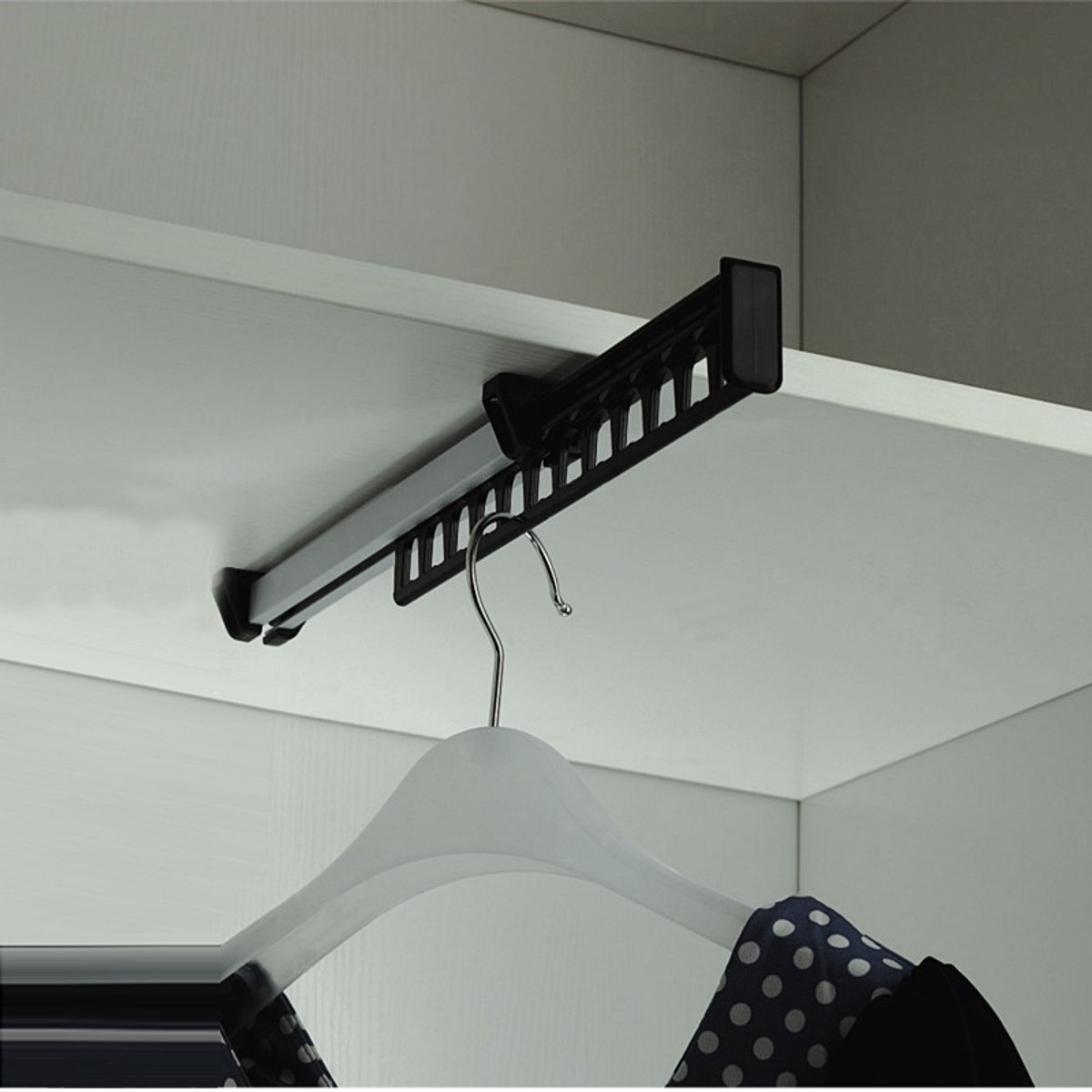 Clothes Hanger - 1 Piece - Hanger - Hanging Hooks - 315mm - Extendable - Pull Out Closet Wardrobe Rail Organizer Metal - For 12 Hangers Pack - Black - Image 2