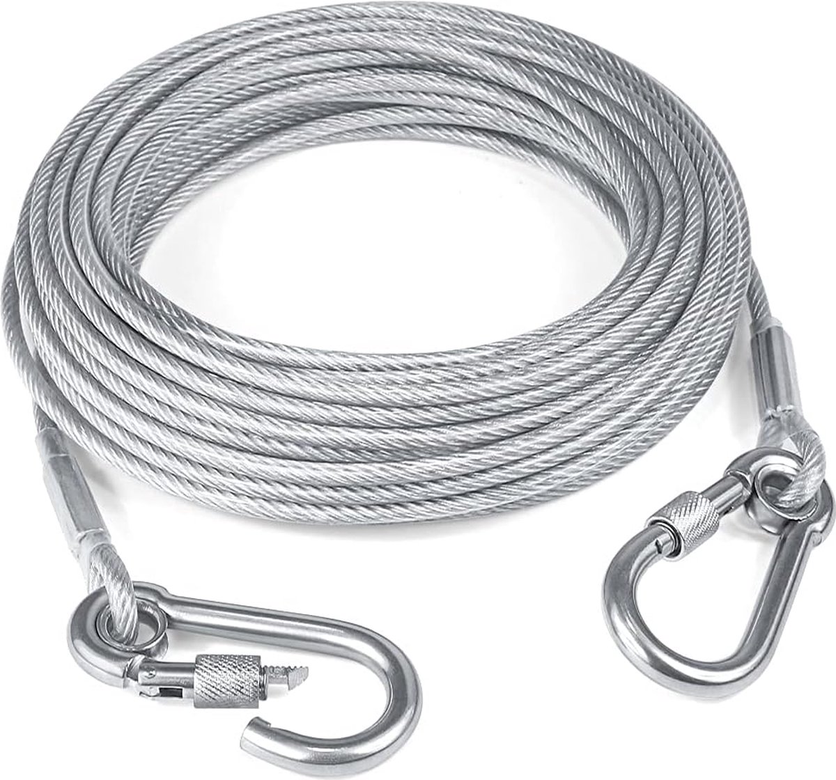 Dog leash cable - 5mm * 3m - stainless steel - silver - dog chains - with double fastening stainless steel buckle - camping accessories - dog game ground stake - heavy-duty dog chain - exhaust leash for animals - Image 1
