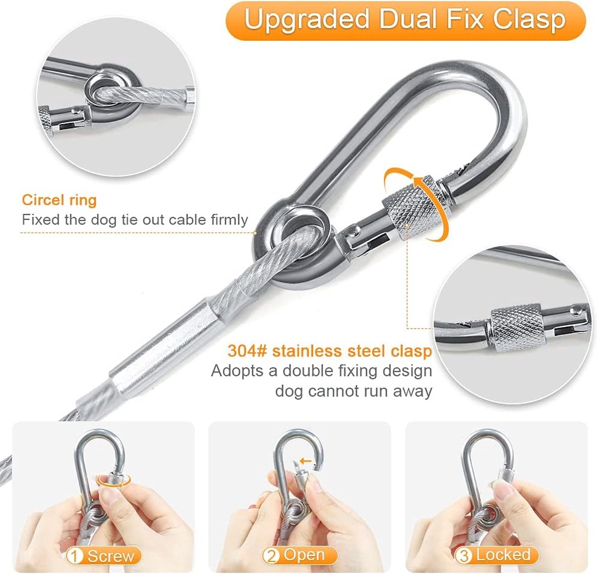 Dog leash cable - 5mm * 3m - stainless steel - silver - dog chains - with double fastening stainless steel buckle - camping accessories - dog game ground stake - heavy-duty dog chain - exhaust leash for animals - Image 4