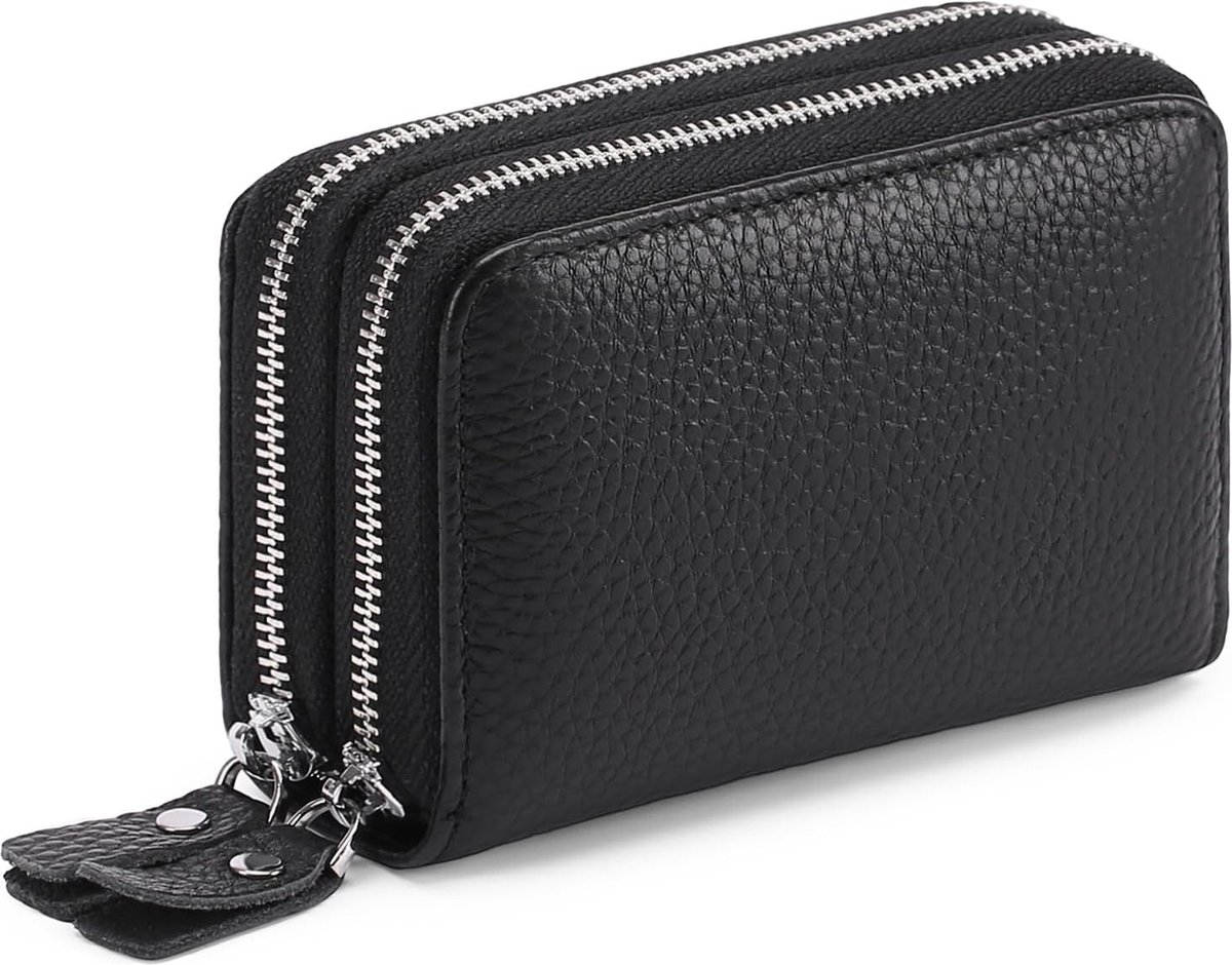Wallet - RFID Credit Card Holder - Card Holder - Card Holder - 10 Cards with Zipper - Leather - Black - RFID Protection - Gift - 10*8.5*4cm - Image 1